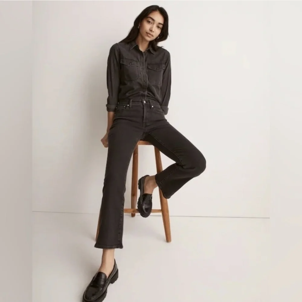 Madewell Women's Mid Rise Kick Out Black Cotton Denim Jeans Size 31 - Picture 5 of 15